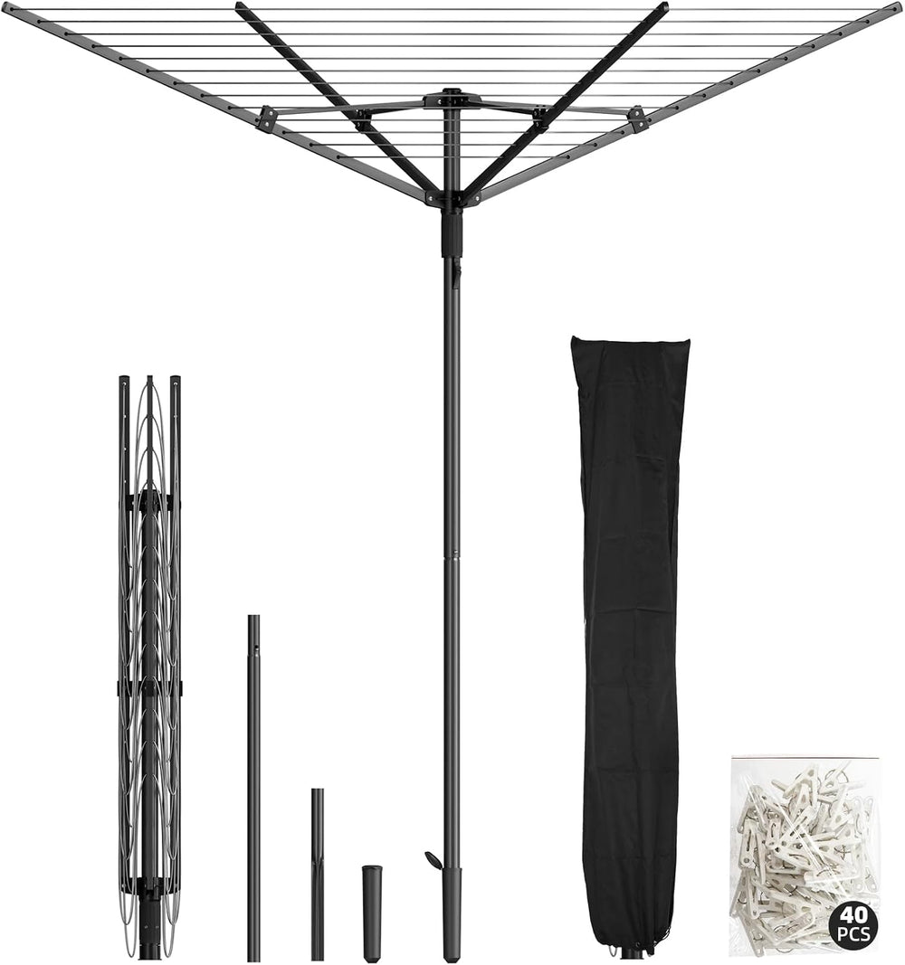 Heavy Duty Outdoor Umbrella Drying Rack, Rotating Height Adjustable Clothesli...