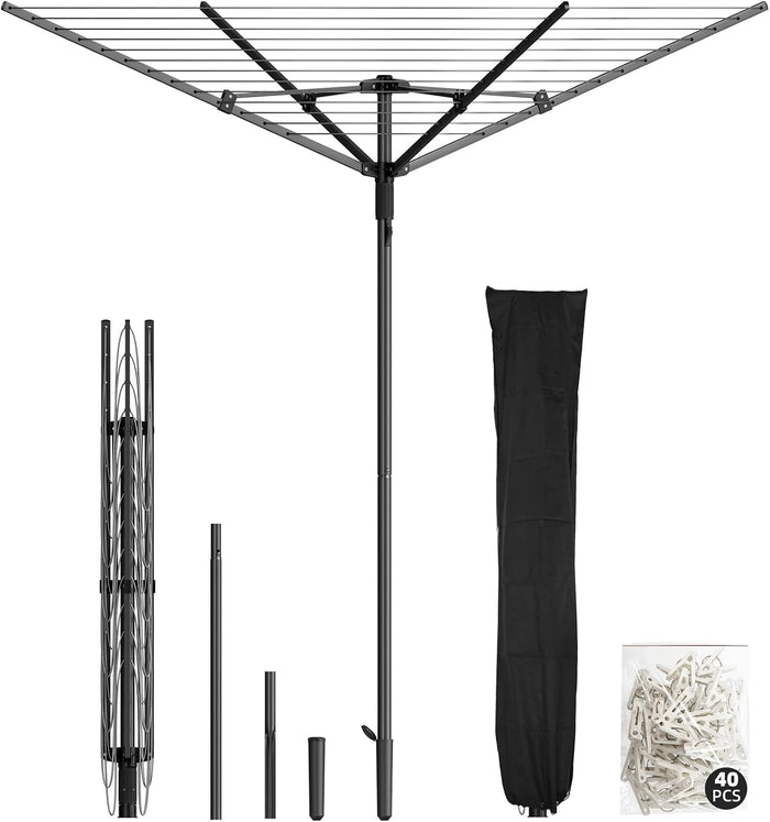 Heavy Duty Outdoor Umbrella Drying Rack, Rotating Height Adjustable Clothesline for Large Blankets & Sheets, Perfect for Backyard Balcony Camping RV, Black