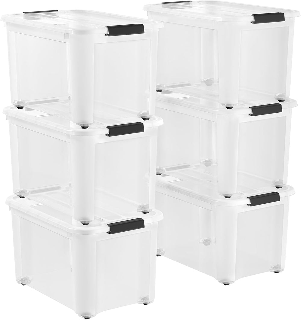 Lifewit 34 Qt Clear Storage Bins with Lids, 6 Pcs