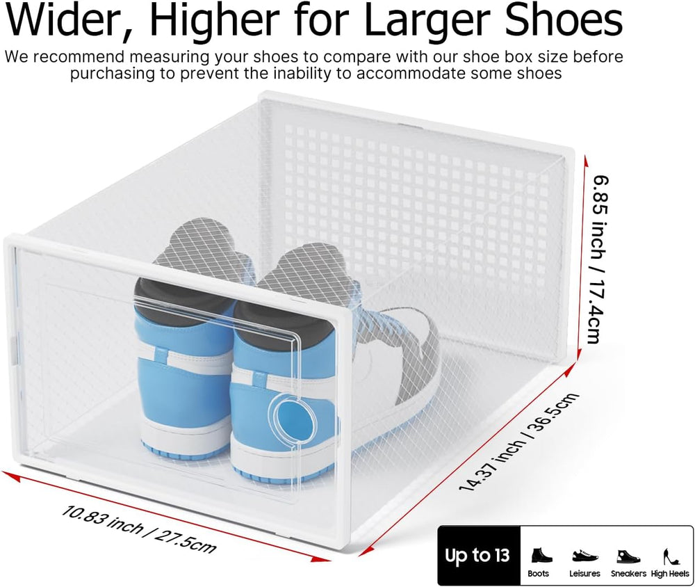 Kuject XX-Large Shoe Storage Boxes 12 Pack, Clear Stackable Shoe Organizer