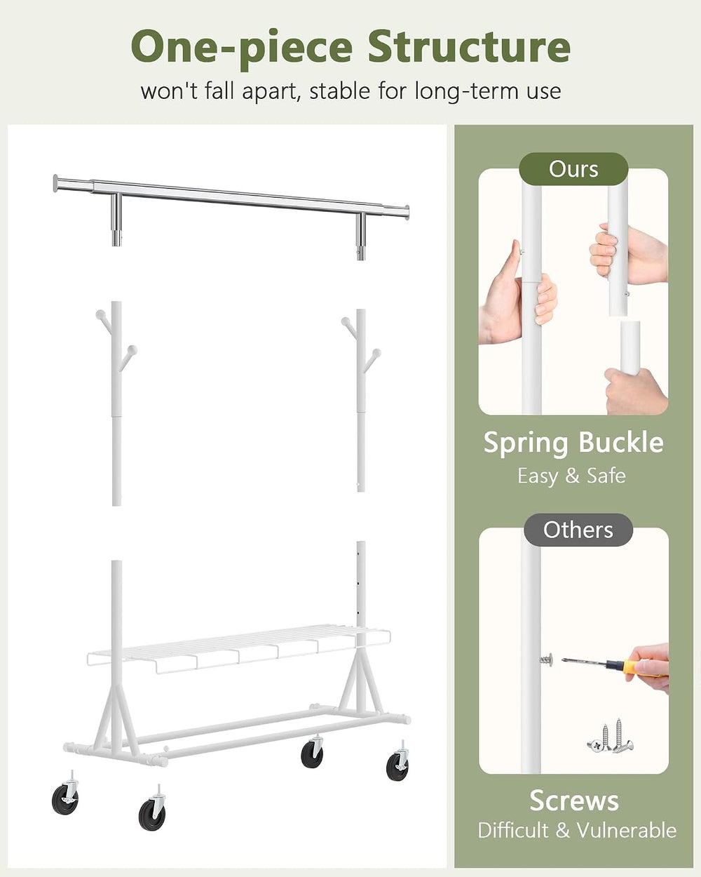 Hoctieon 1-Minute Assembly Clothes Rack, 480 lbs Heavy Duty Rolling Clothing ...