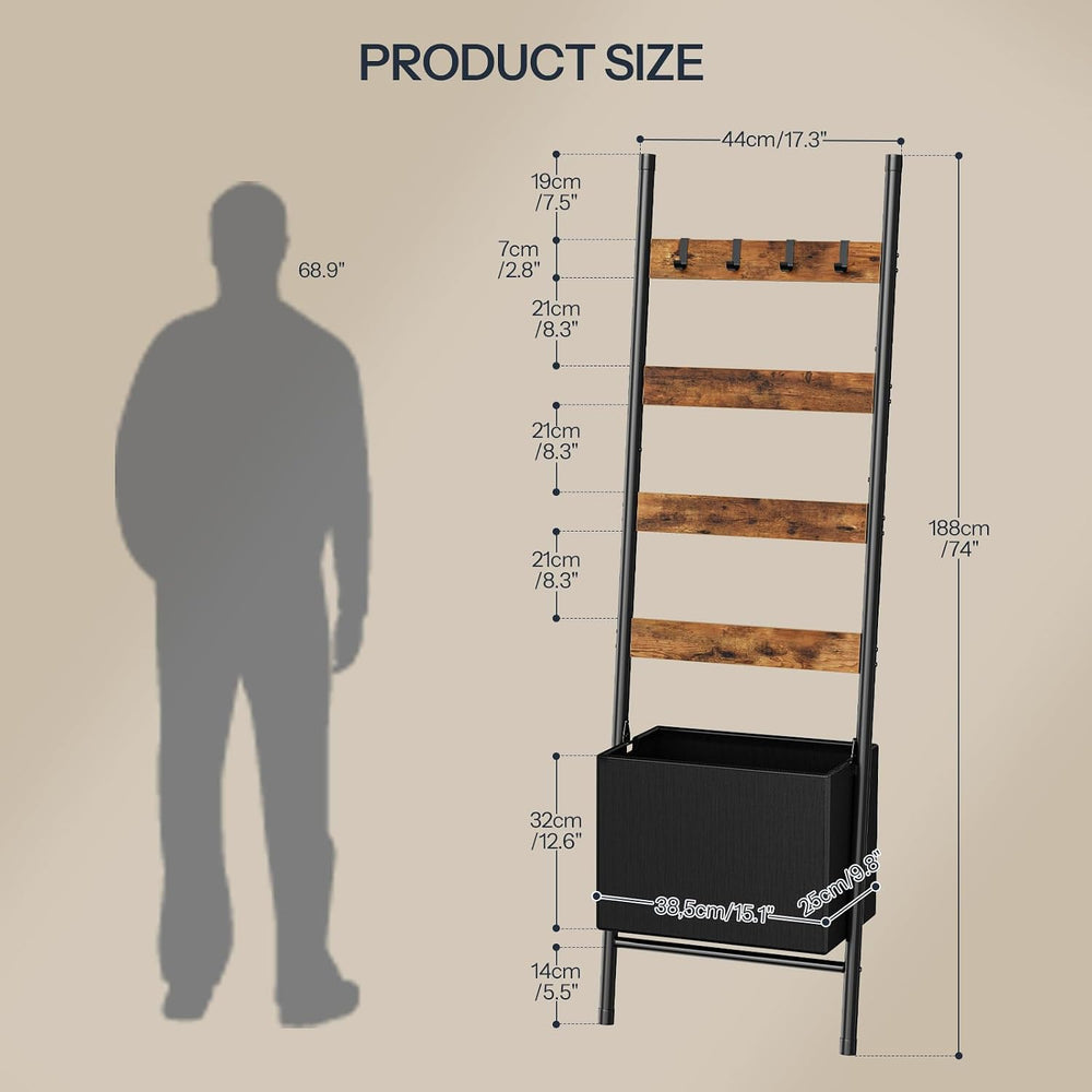 HOOBRO Blanket Ladder with Basket, 17.3" L x 74" H, Towel Rack with...