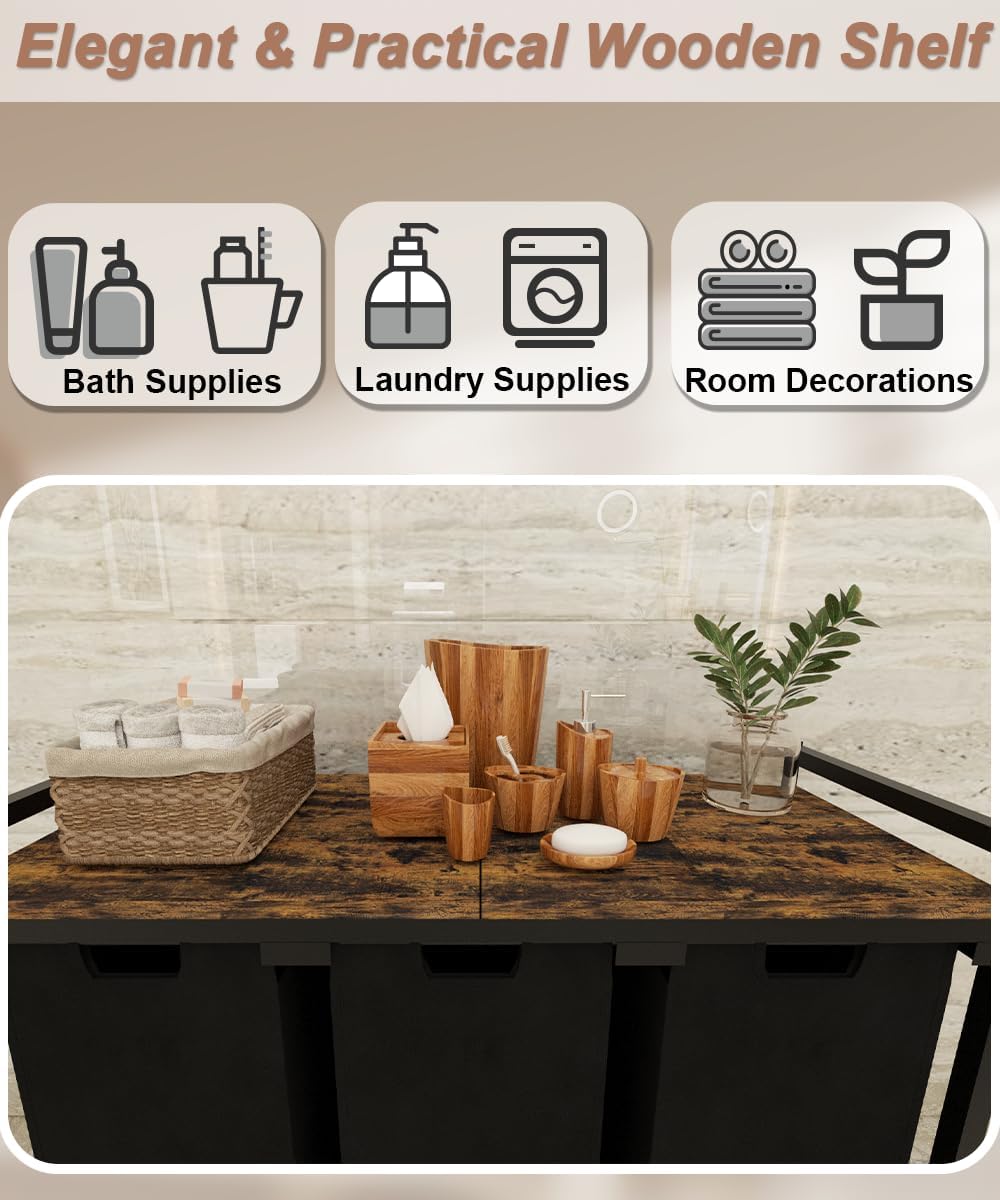 10 x 3 Gal Large Laundry Hamper, Rustic Brown and Black