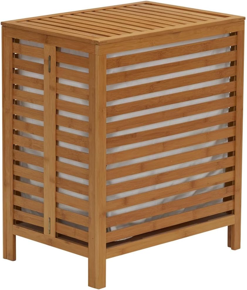 Household Essentials Bamboo Laundry Hamper, Slated Hamper with Natural Cotton...