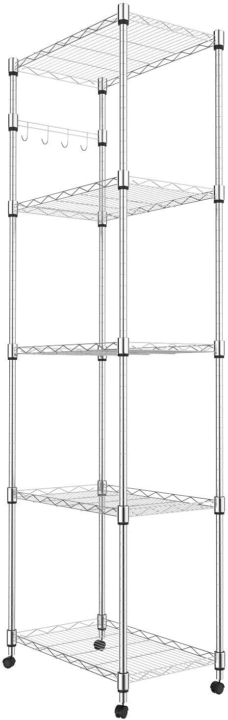 Homdox 5 Tier Steel Wire Shelving Unit on Wheels,Chrome Shelves for Garage Ki...