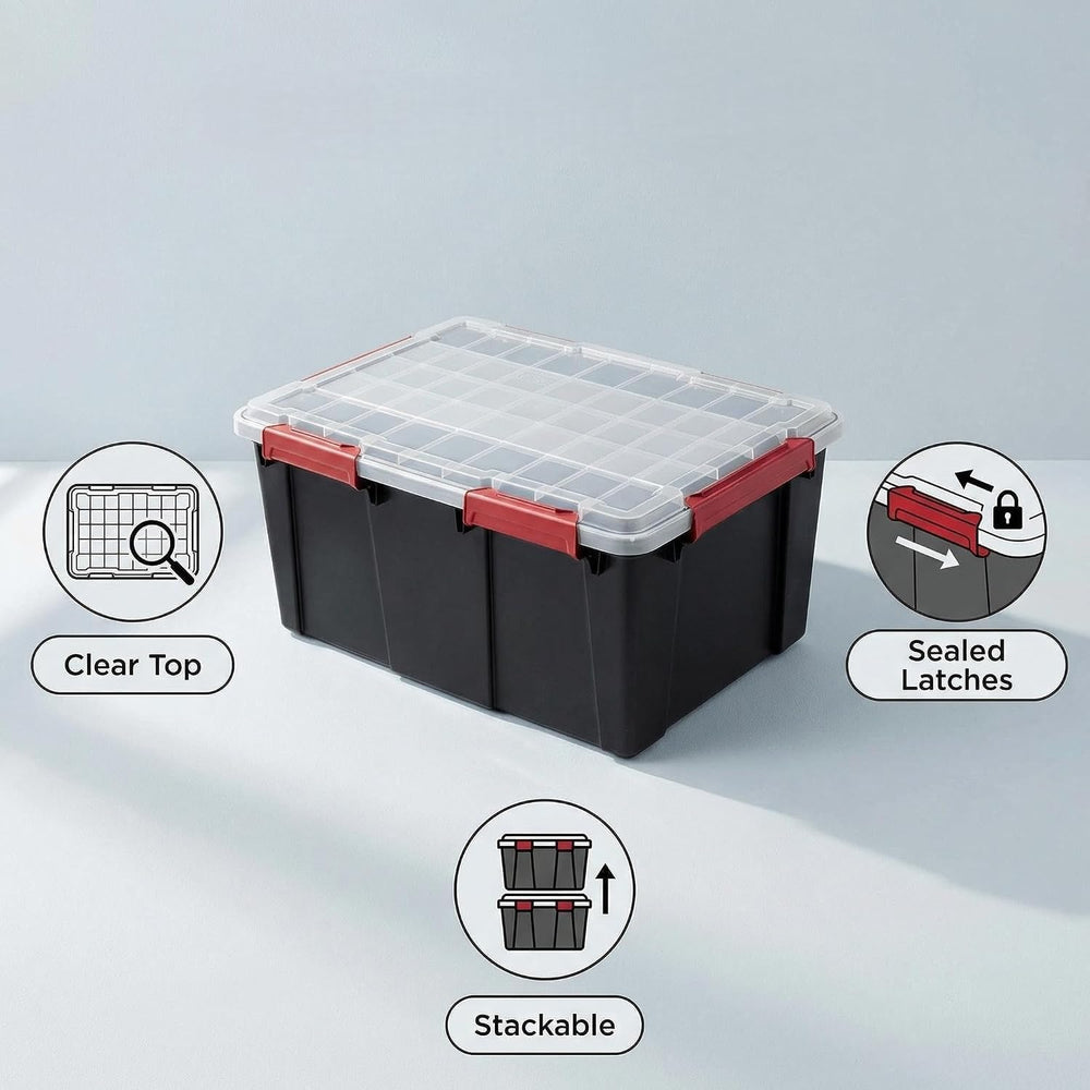 2 Pack 20 Gallon Stackable Plastic Storage Bins with Gasket Lids, Black