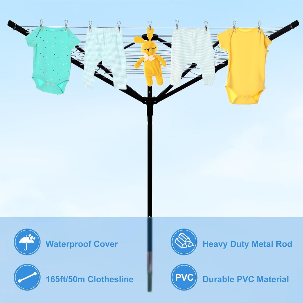 Outdoor Umbrella Drying Rack, 12 Lines 165ft Umbrella Clothesline Drying Spac...