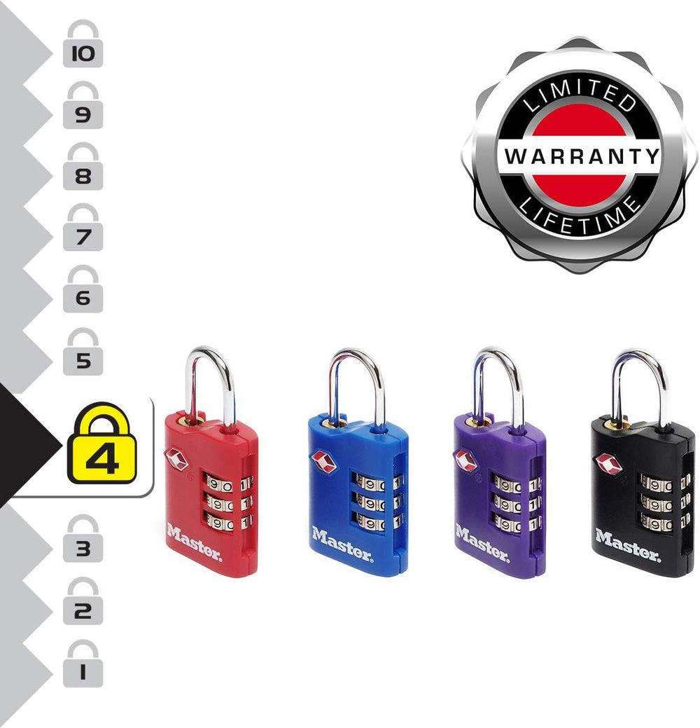 Master Lock Pack of 2 Combination Travel Padlocks TSA Certified, Red, Combina...