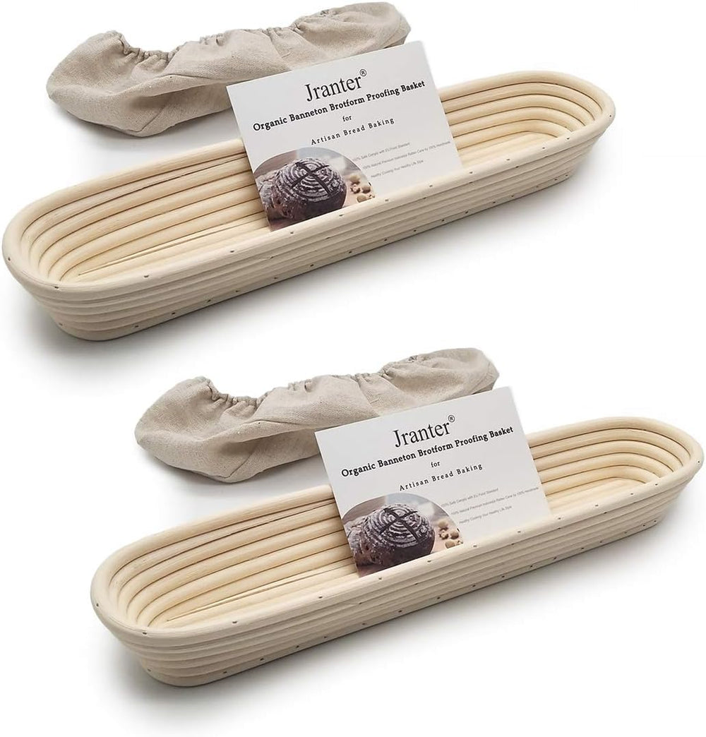 15 inches Baguette Banneton Bread Proofing Basket and Linen Liner Set 2 Pack,...