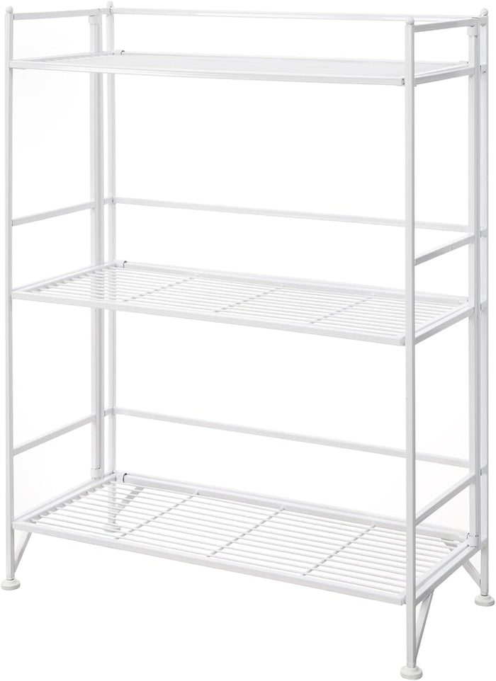 Convenience Concepts Xtra Storage Shelves - 3-Tier Wide Folding Metal Storage Shelves, Closet Organizer for Office, Laundry Room, Bedroom, Garage, Kitchen, Bathroom, White
