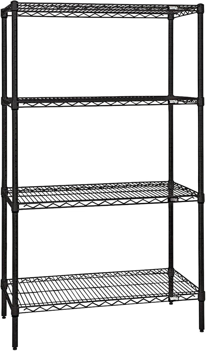 Quantum Storage Systems WR86-2472BK 4-Shelf Wire Shelving Unit, NSF-Certified Heavy-Duty Adjustable Rack for Garage, Warehouse & Workshop, 72"W x 24"D x 86"H, 600-800 lbs Per Shelf, Black Epoxy