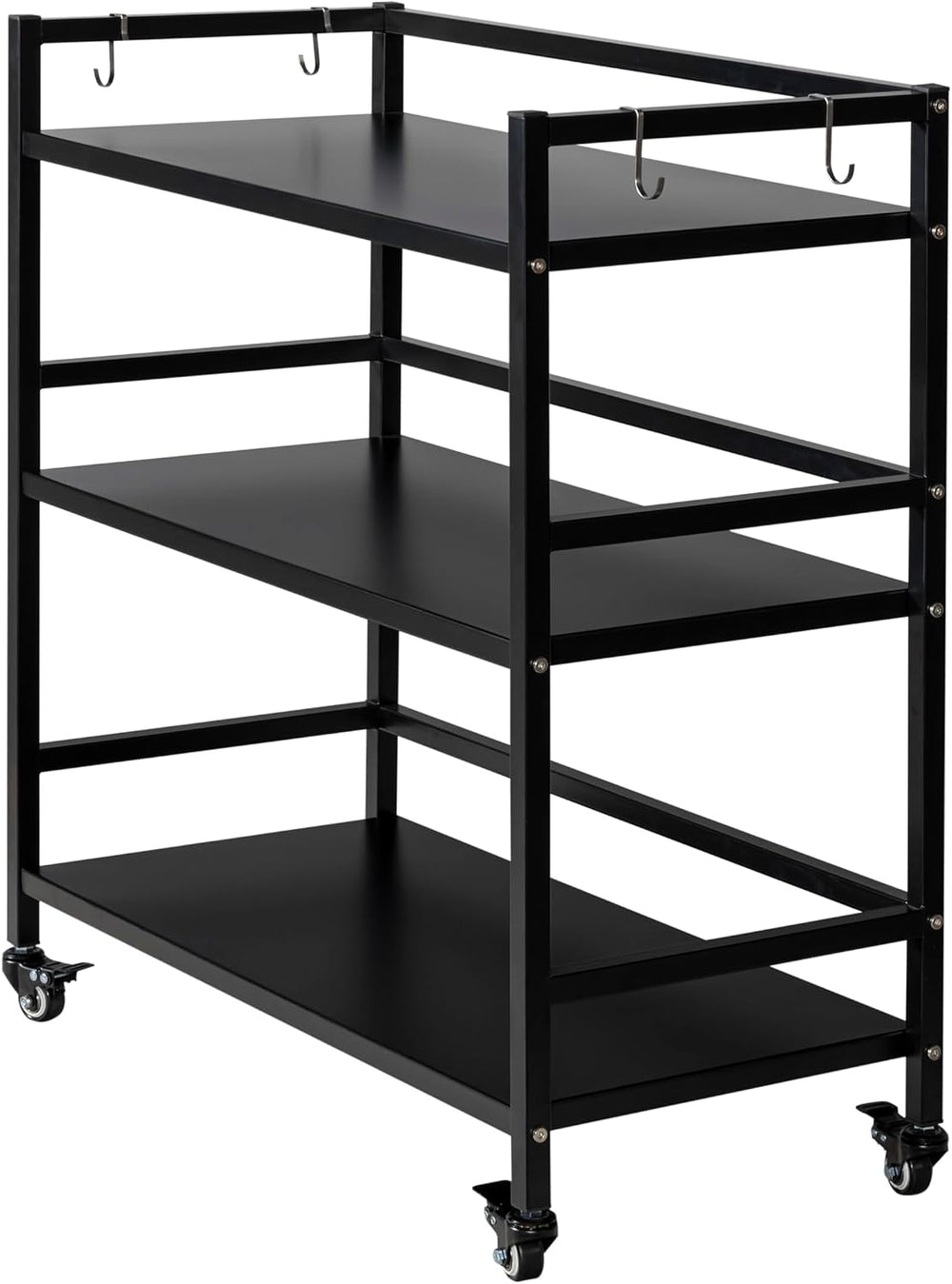 Metal Storag Shelves,3 Tier Move Storage Rack with 4 Hooks,Black