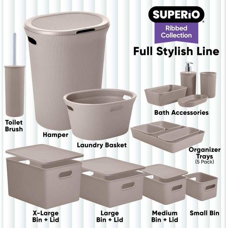 Decorative Plastic Basket Open Home Storage Bins Organizer, X-Large Taupe (2 ...