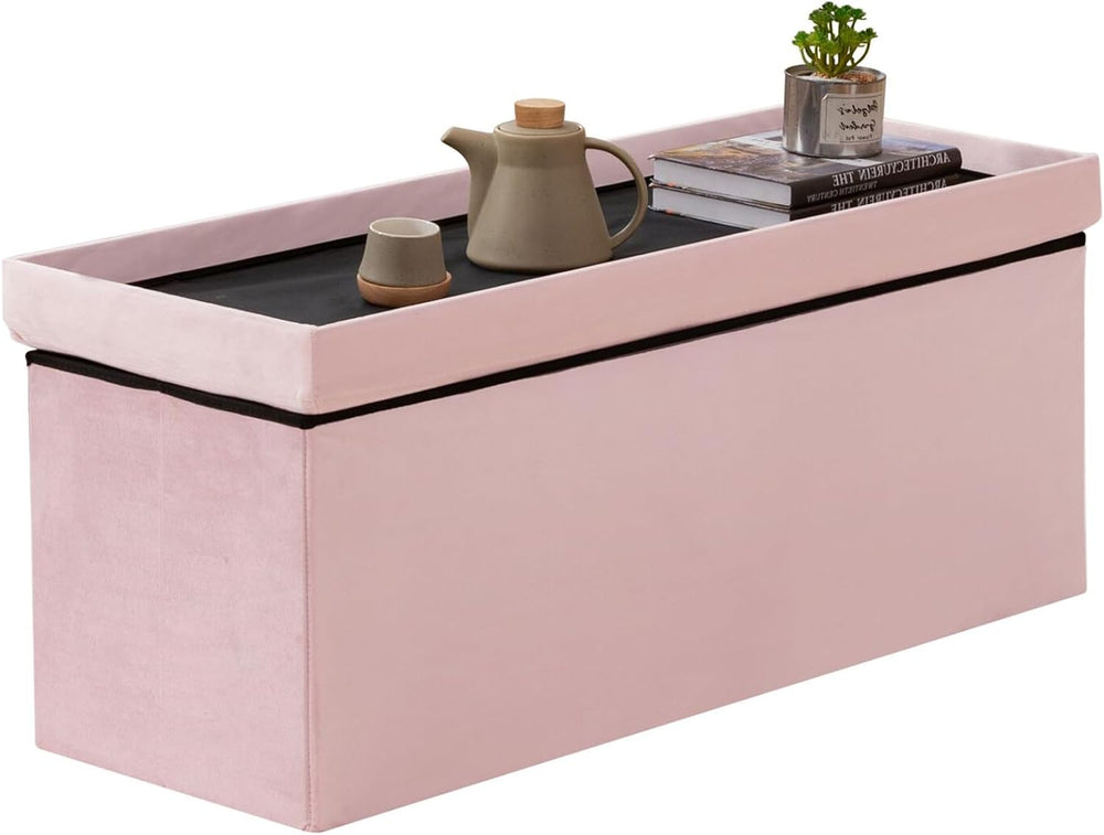 BRIAN & DANY 43 Inches Folding Storage Ottoman Bench, Velvet Ottoman with...
