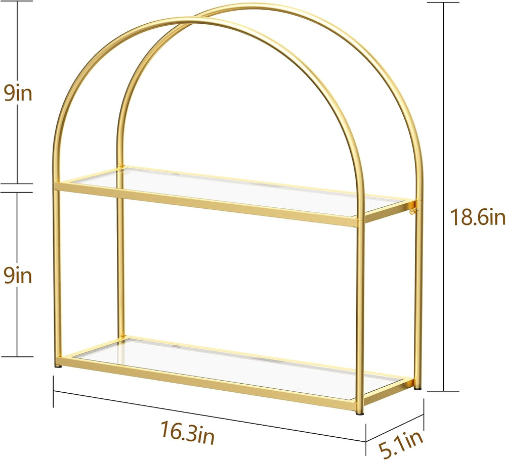 Crofy 2-Tier Arched Wall Shelf with Gold Frame & Transparent Shelves