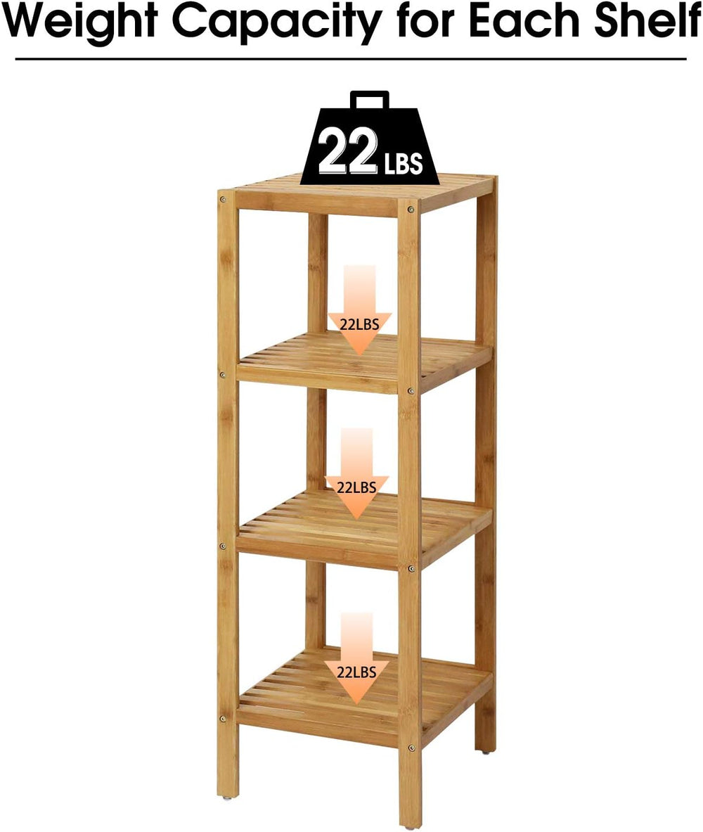Kinsuite Bamboo Bathroom Shelf 4-Tier Storage Rack Standing Shelf Units for L...