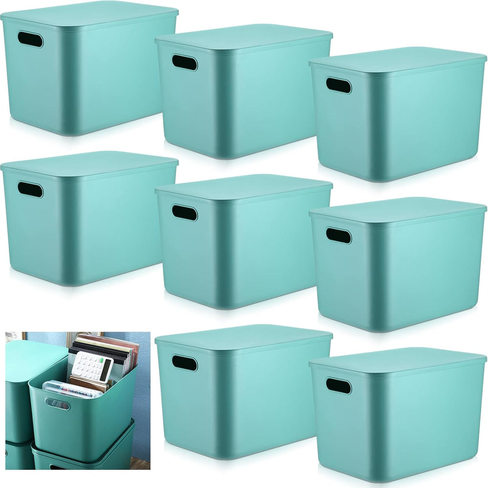 Hoolerry 8 Pieces Storage Bins, 14.2 x 10.2 x 9.5 Inch, Green