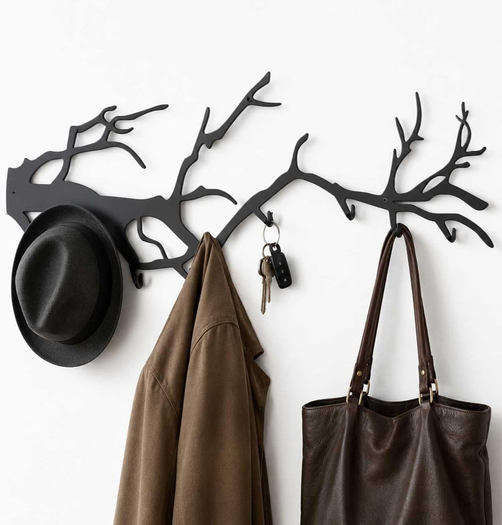 Wall Coat Rack 8 Hooks 30lbs Metal Black Tree Design