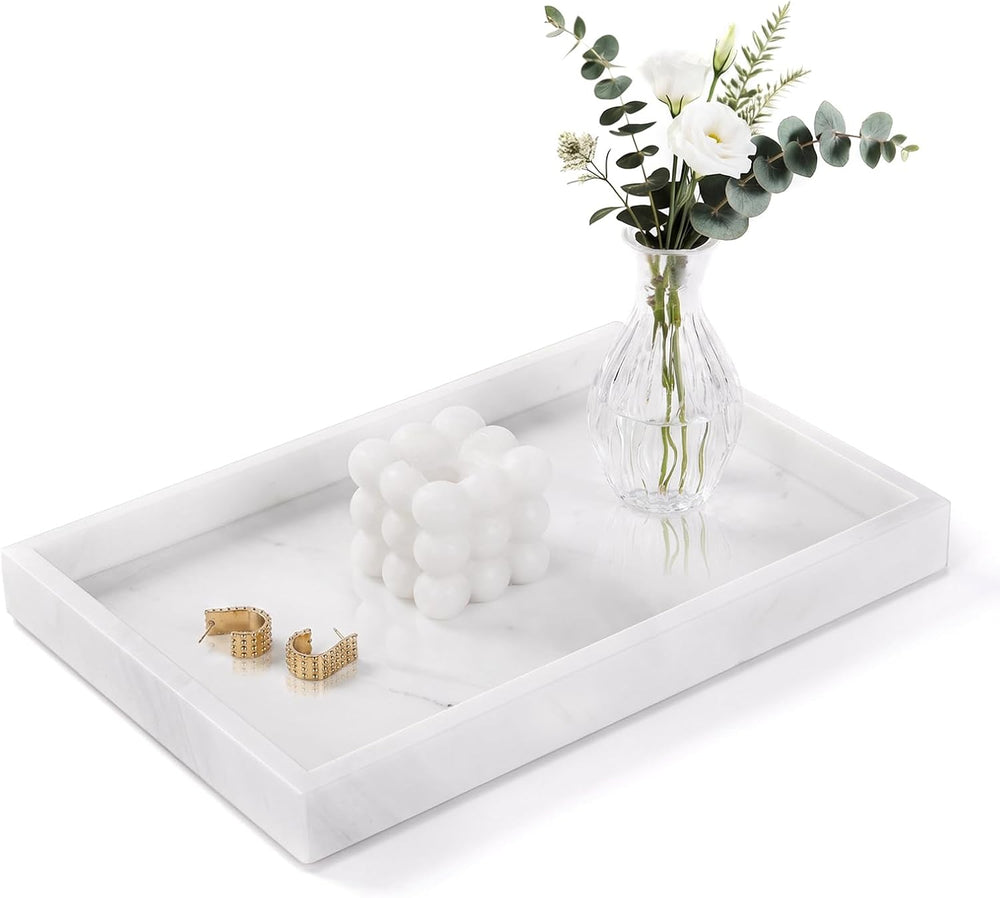 Bathroom Tray for Countertop, Marble Perfume Tray for Dresser Organizer, Marb...