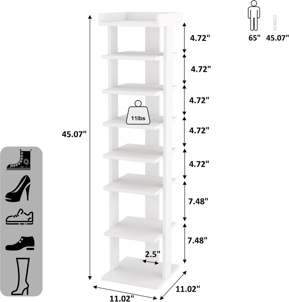 HOMEFORT 7-Tier Wood Shoe Rack, Entryway Shoe Tower,Vertical Shoe Organizer, ...