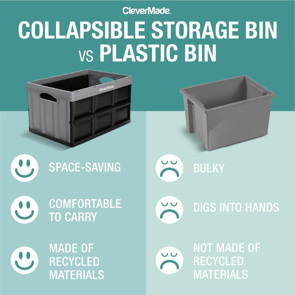 CleverMade Collapsible Storage Bins, 32L 3 Pack, 66 lb Stackable, Stone