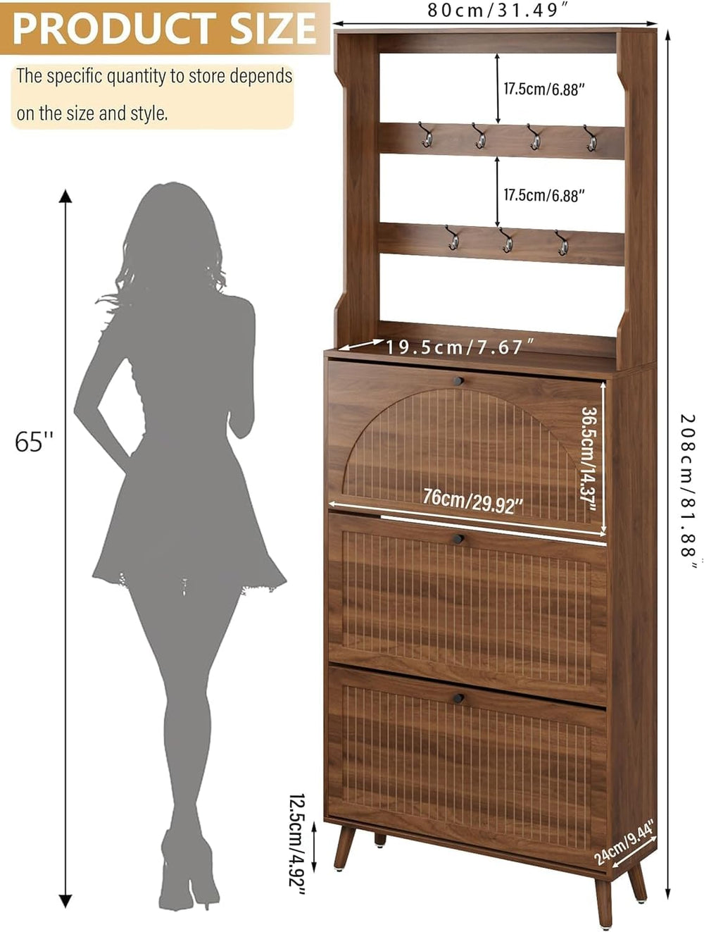 81.8'' Tall Shoe Cabinet with Coat Rack, Narrow Shoe Storage Cabinet ...