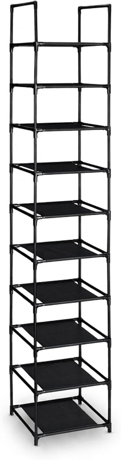 Relaxdays Shoe Rack, 10 Tiers, Narrow Metal Frame, Fabric Levels, Plug Togeth...