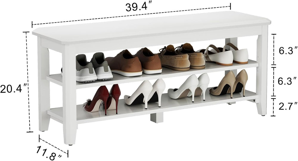 AQIMUELE Wood Shoe Rack Bench, 2 Tier Shoe Rack for Front Door Entrance