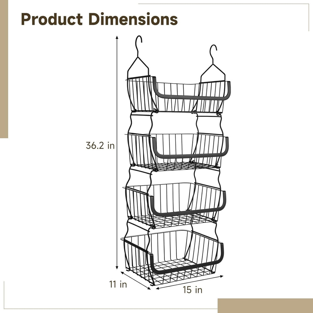 4 Tier Hanging Closet Organizer, 36.2 x 15 x 11 in Carbon Metal Hanging Stora...