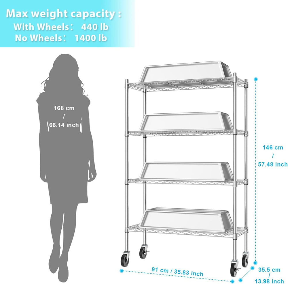 Auslar 4-Shelf Storage Shelves with Casters Heavy Duty 4 Tiers Rolling Cart U...