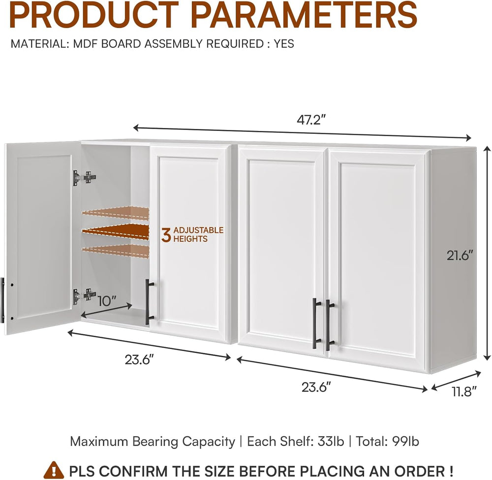 FIMELLO 47.2" W Laundry Room Cabinets Wall Mounted, Adjustable Shelf, Fl...