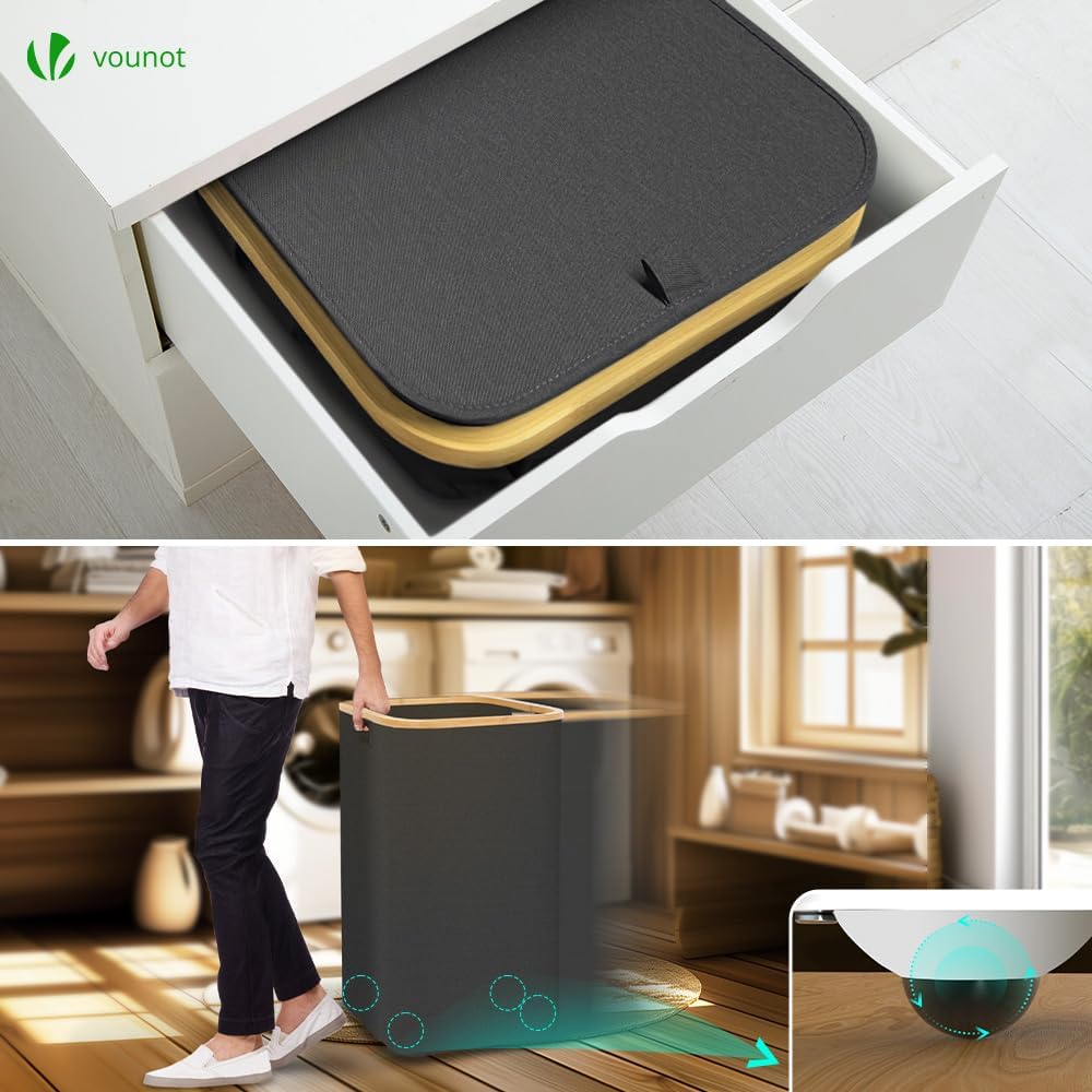 VOUNOT Foldable Laundry Basket 100L with Lid Handles, Collapsible Linen Baske...
