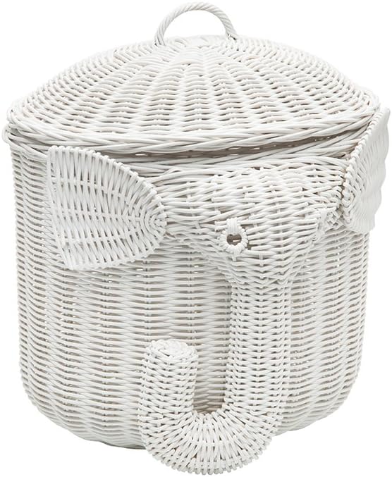 KOUBOO Rattan Elephant Storage Basket with Lid, Handwoven, Large Bin White