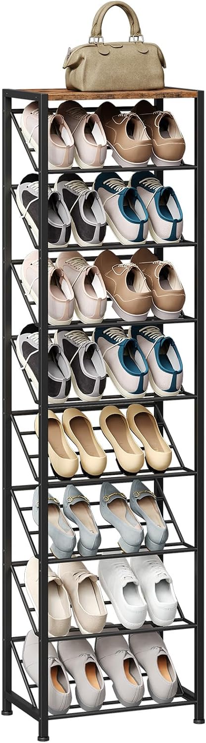 HOOBRO Narrow Shoe Rack for Small Spaces, Slanted Shoe Organizer for Entryway...