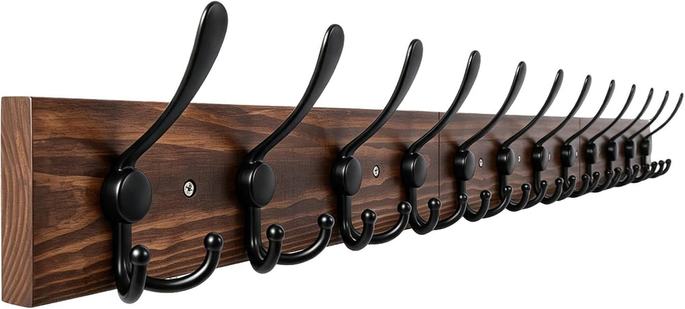 Coat Rack Wall Mount 47.3'' Solid Wood and 12 Hooks for Entryway