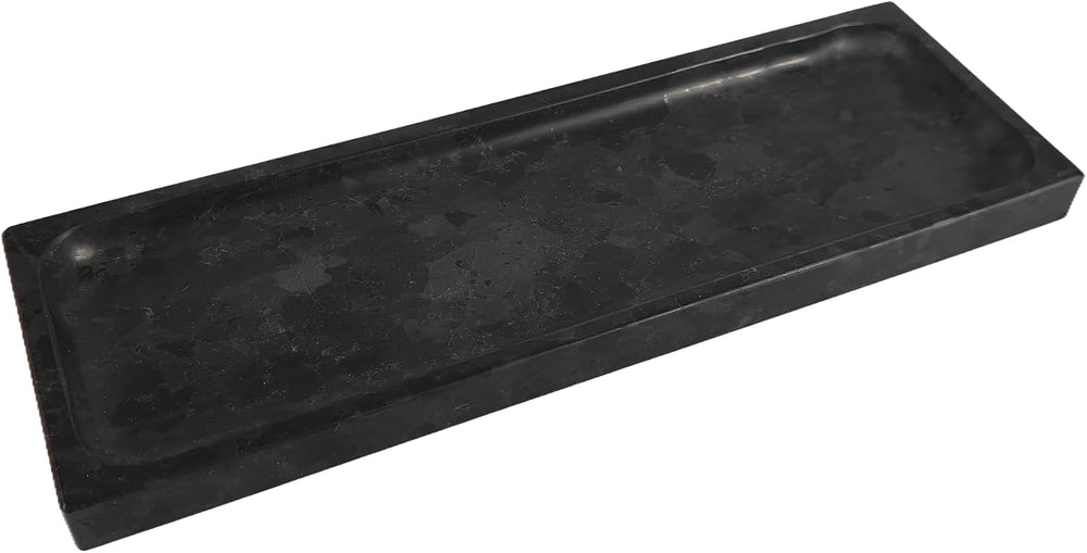Matte Black Granite Vanity Tray - Natural Stone Rectangular Catchall, 10.6&qu...