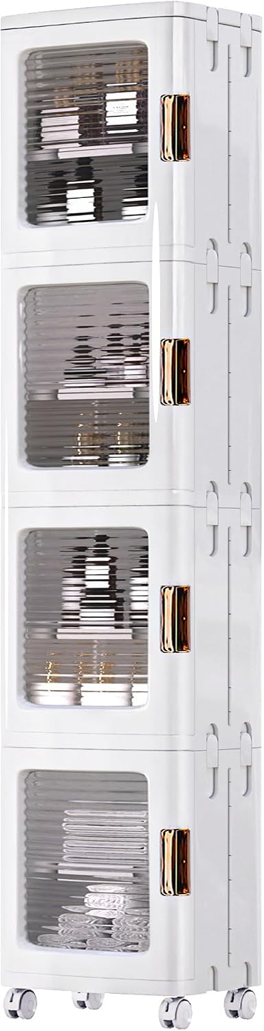 VECELO 4-Tier Narrow Storage Cabinet with Wheels, White