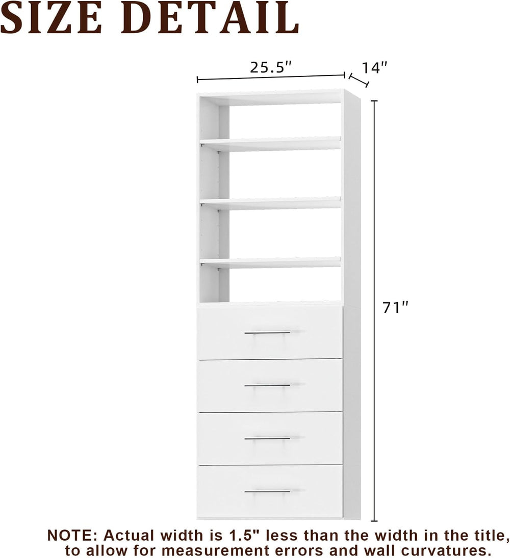 Modular Closet System, 25.5" Wide Wall-Mounted Closet Tower Organizer St...