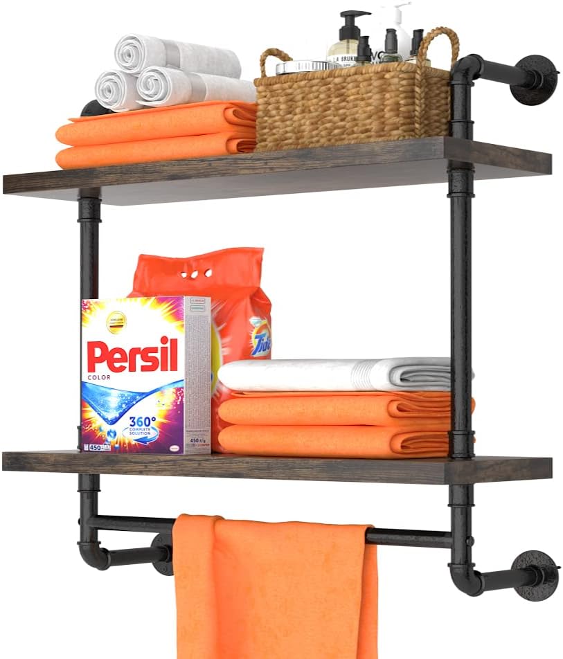 Helsin 24inch Industrial Pipe Shelving Bathroom Shelves Wall Mounted with Tow...