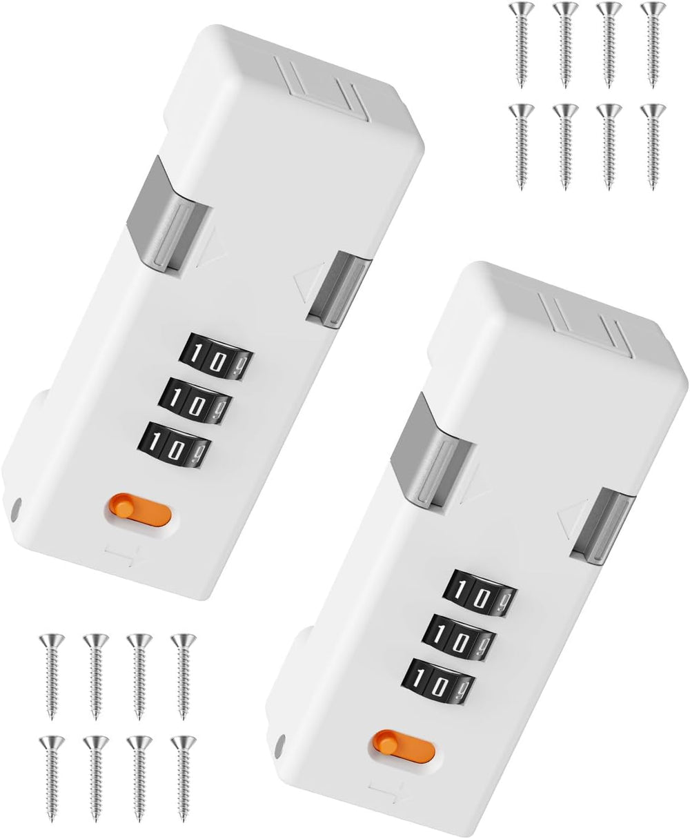 180 Degree Barn Door Combination Lock, Keyless, White-2 Pack