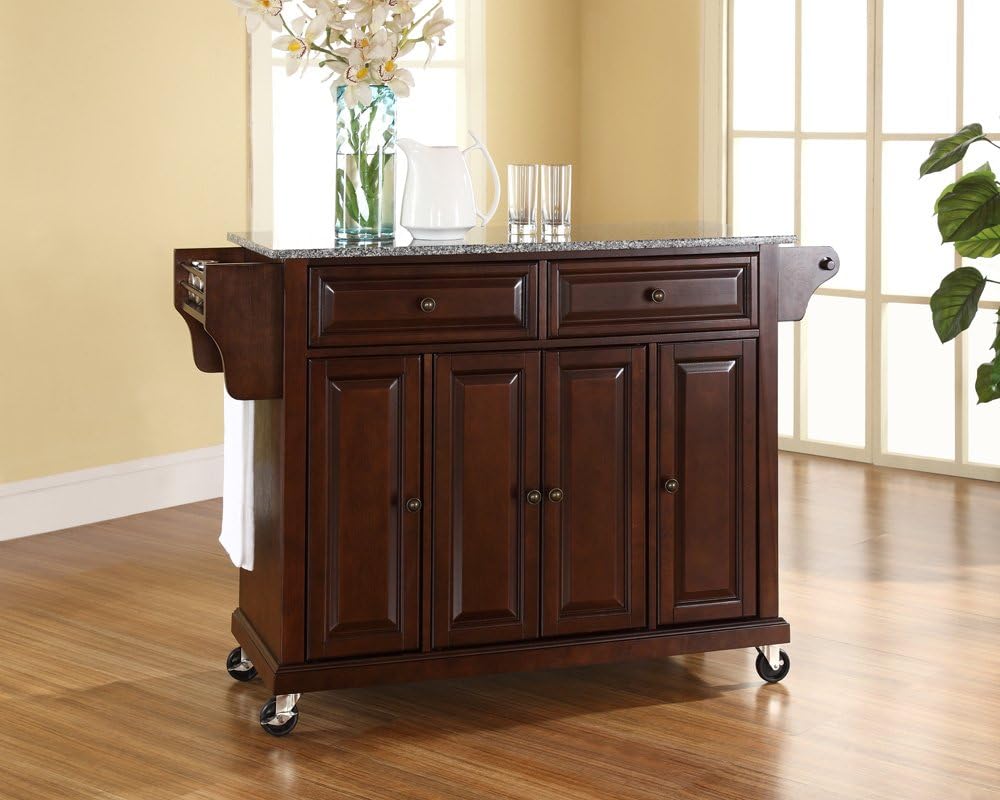 Crosley Furniture Full Size Granite Top Rolling Kitchen Island Storage Cart, ...