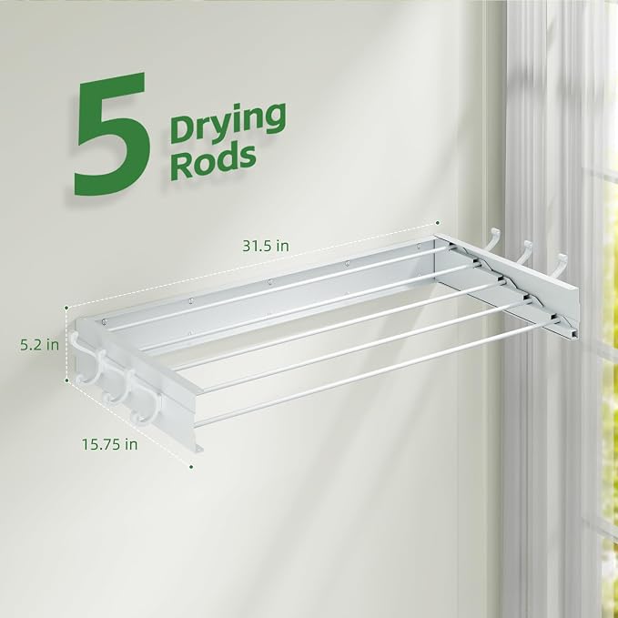 Wall Mounted Drying Rack 31.5", Foldable Clothes Drying Rack