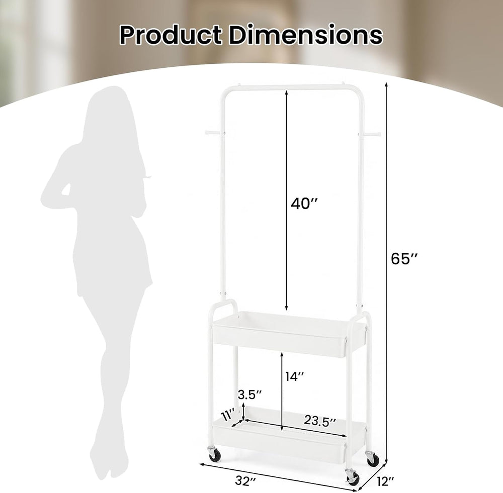 GIANTEX Rolling Clothes Rack, Heavy-Duty Clothing Rack w/ 2 Storage Baskets