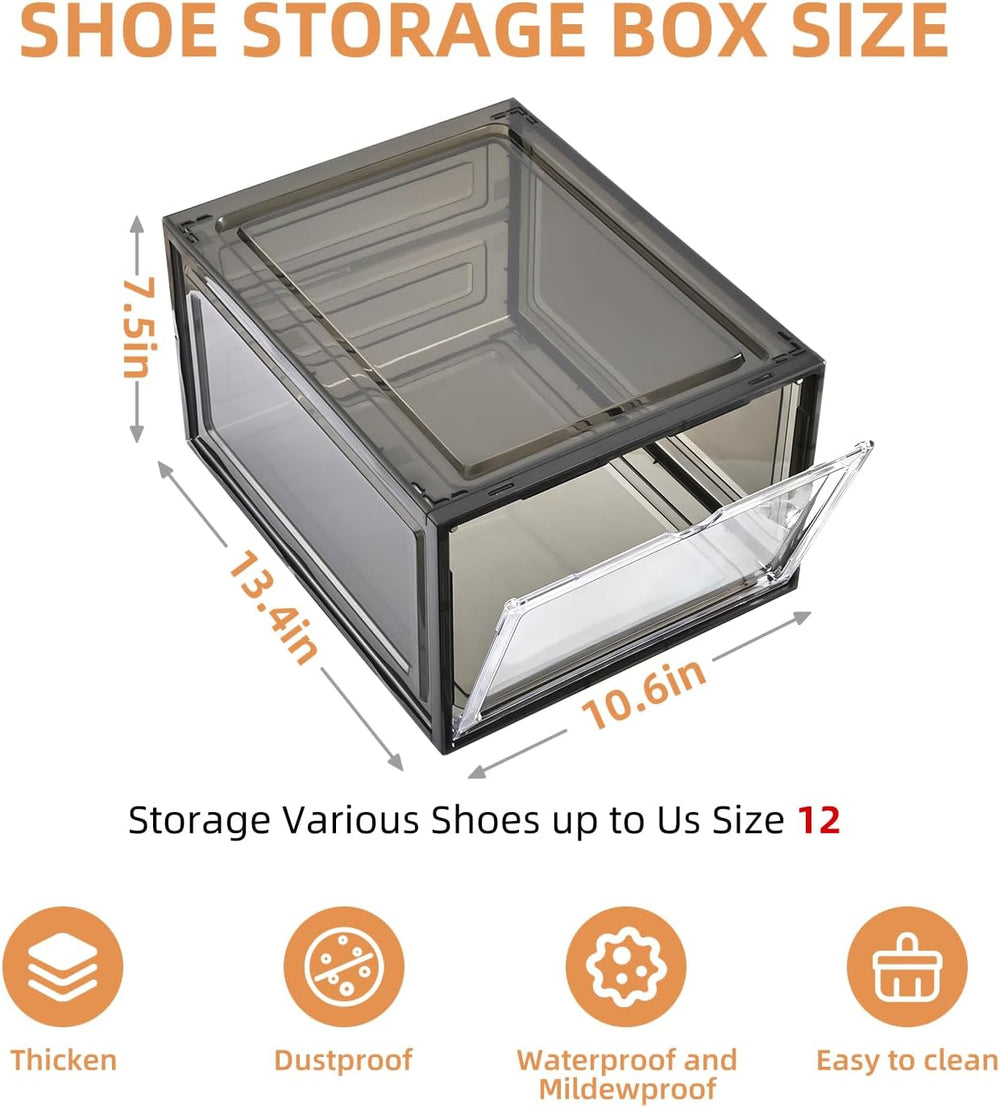 Large Shoe Boxes Clear Plastic Stackable，Drop Front Shoe Box with Clear Door,...