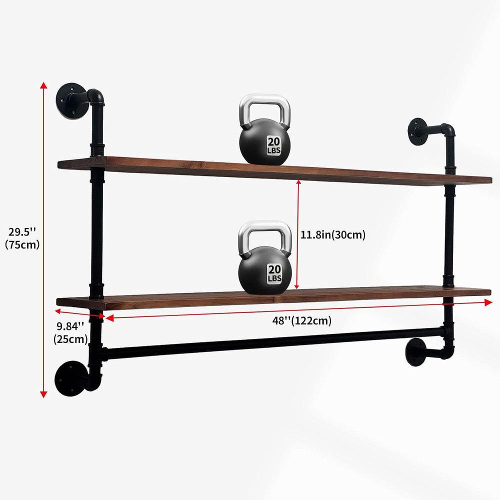 Industrial Pipe Shelving Wall Mounted,Pipe Shelves with Plank(2 Tier 48In)