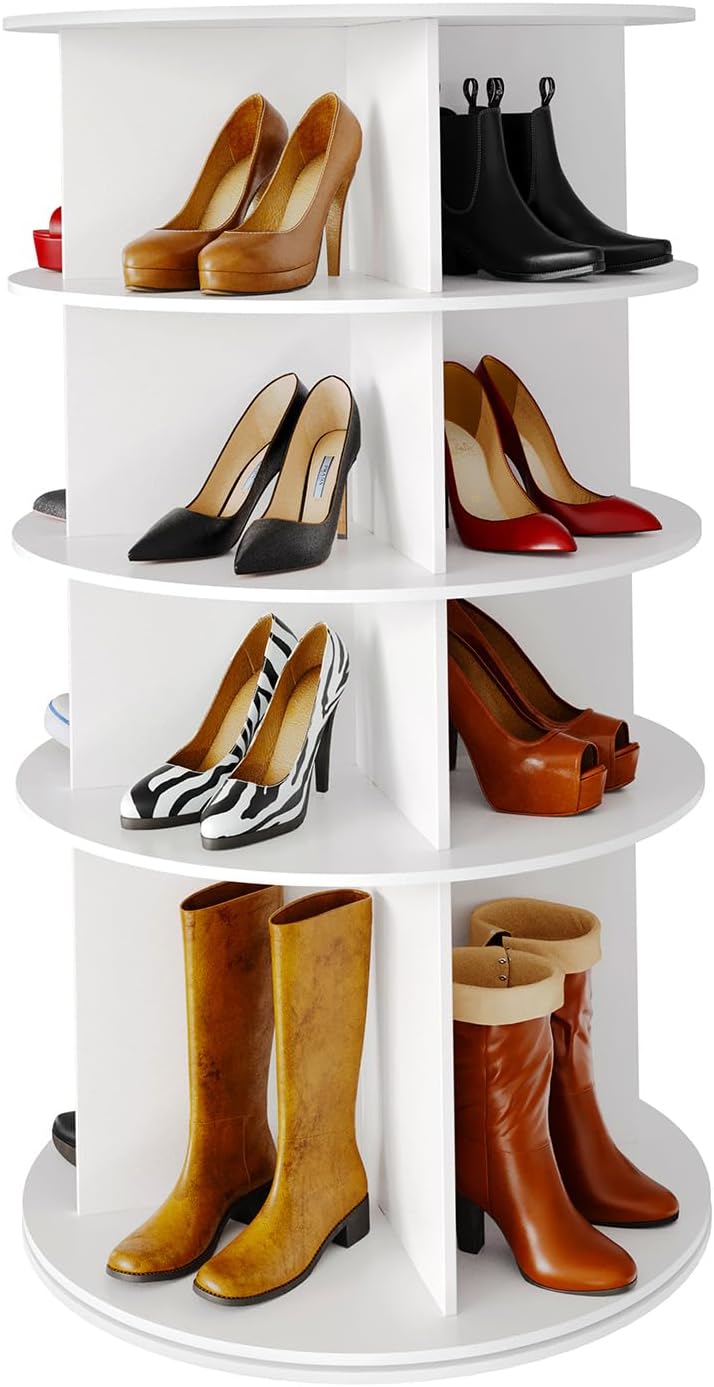 SpaceAid Rotating Shoe Rack 4 Tier Organizer, High Bottom Design Shoe Tower S...