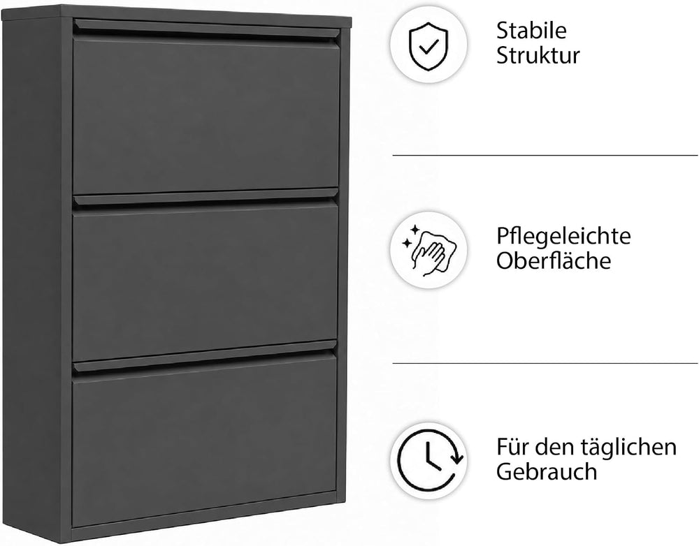 Flip Drawer Shoe Cabinet, Storage Organizer, Freestanding Shoe Rack, Wall Mou...