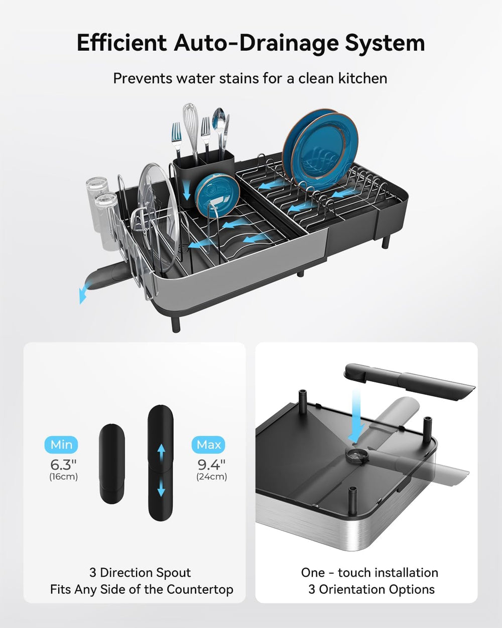 SUNLY Expandable Dish Drying Rack for Kitchen Counter, 304 Stainless Steel Di...