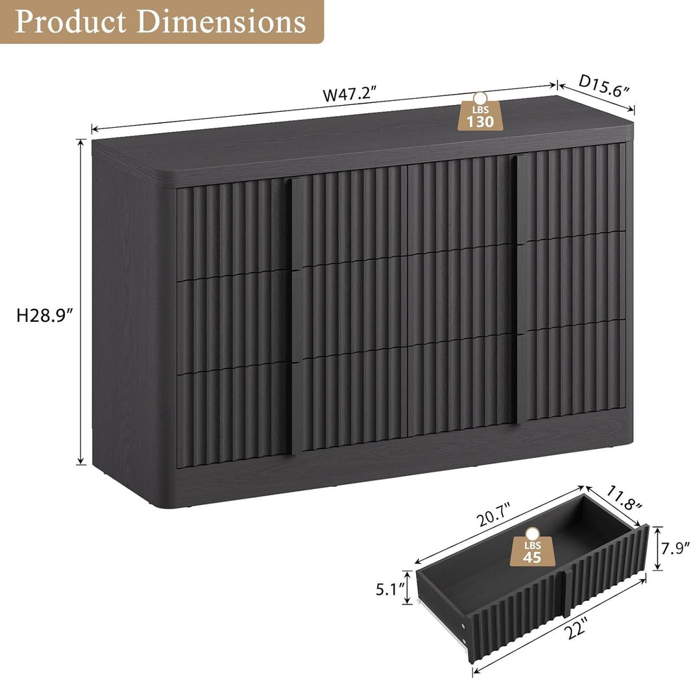 Fluted Dresser for Bedroom, 47" Wide 6 Drawer Dresser, Modern Chest of D...