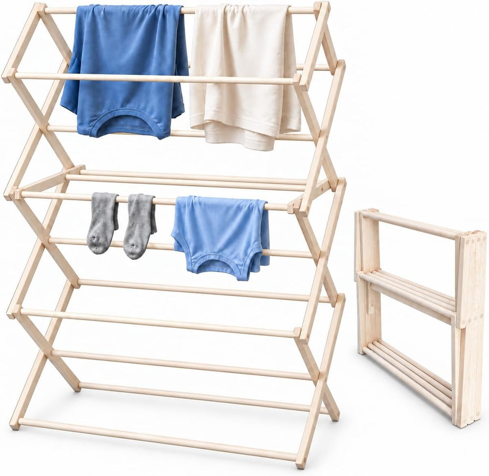 Peaceful Classics Wooden Folding Laundry Rack, 60x40x20 Inches